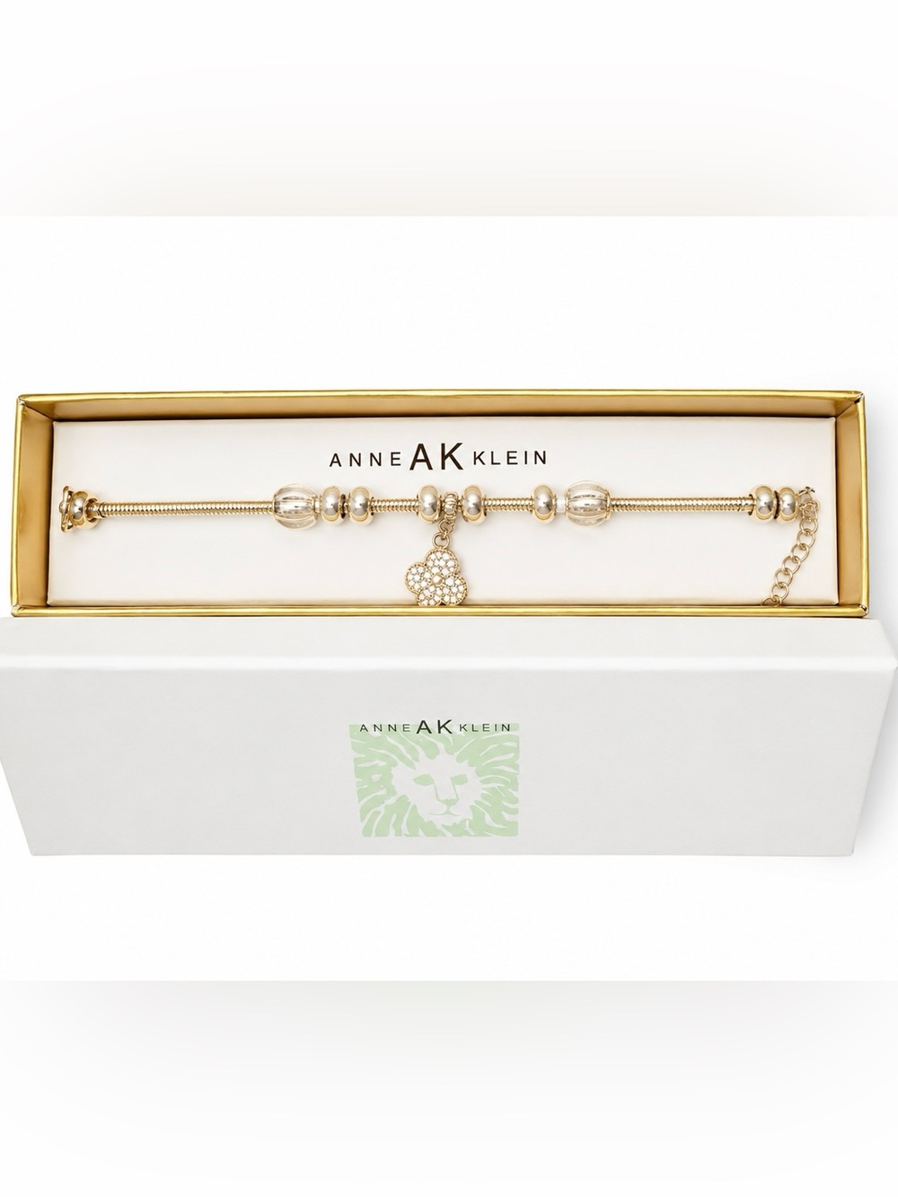 Anne Klein Gold Tone Charm Bead Bracelet NWT Gift Box